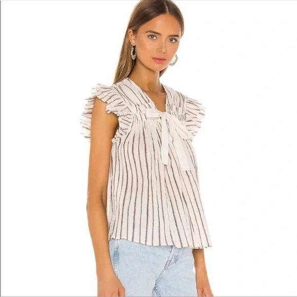 Ulla Johnson Striped Ruffle Sleeve Top - Picture 2 of 8
